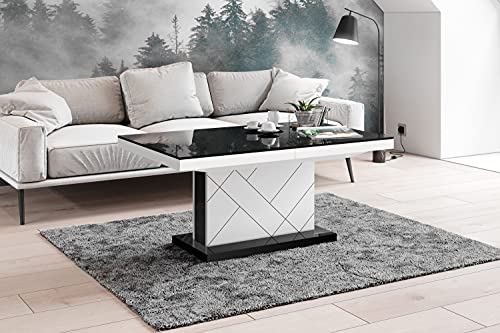 designimpex HM-333 Couchtisch Schwarz Hochglanz/Weiß Hochglanz ausziehbar höhenverstellbar 120/170cm modern Wohnzimmertisch Esstisch Beistelltisch Sofatisch platzsparend hochwertig Wohnzimmer