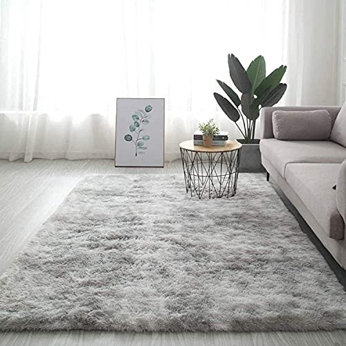 KINGSON Teppich Wohnzimmer, Teppich Waschbar Langflor Hochflor Teppiche Modern Flauschig Grau Rosa Weiß fürs Wohnzimmer, Schlafzimmer und die Küche Geeignet (Neu Hellgrau, 140 * 200cm)