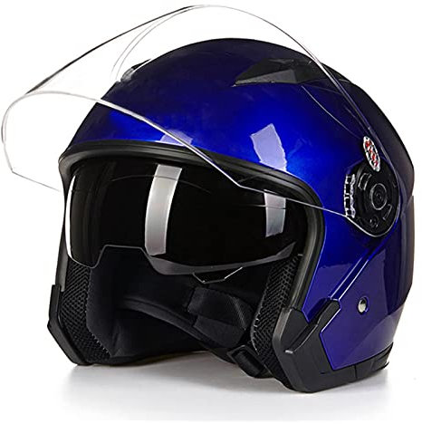 BaoFuStore Jet-Helm Motorrad-Helm Roller-Helm Scooter-Helm Mofa-Helm Rollerhelm Mit Doppelvisier Atmungsaktiver Mopedhelm Für Frauen Und Männer ECE 22.05,Blau,XL
