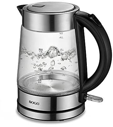 SOGO Hervidor De Agua Inalámbrico - 1,7L 2200W con Base 360º - Automático y Manual con Indicador de Nivel (SS-5797)