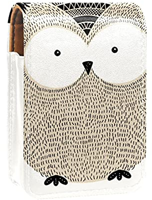 GORDESC Schöne, handgezeichnete Eulen-Design, Lipgloss-Halter, Lippenstift-Etui, tragbare Make-up-Tasche, Reise-Lippenstift-Organizer, Etui mit Spiegel, Mini-Lippenstift-Aufbewahrungsbox für Frauen,
