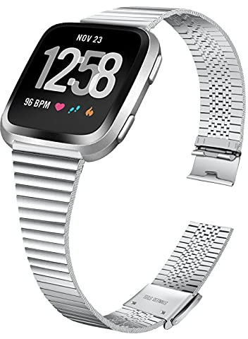 AISPORTS Kompatibel mit Fitbit Versa Armband Herren, Schlankes Massives Verstellbares Edelstahl Metallschnallenarmband Sport Armband Ersatzarmband für Fitbit Versa 2/Versa/Versa Lite Smart Watch
