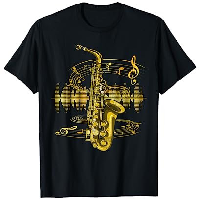 Saxophonist Musik Saxophon Geschenkidee - Unisex T-Shirt Schwarz Klassisch Jazz U-Ausschnitt Kurzarm Saxophon-Motiv Jazz Musikliebhaber Fans alle Altersgruppen und Geschlechter Small EU Regular S