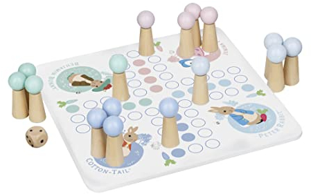 Peter Rabbit Toys - Peter Rabbit Wooden Ludo Board Game - Includes Travel Storage Bag - Wooden Toys, Early Development & Activity Toys - Official Licensed Peter Rabbit Gifts by Orange Tree Toys