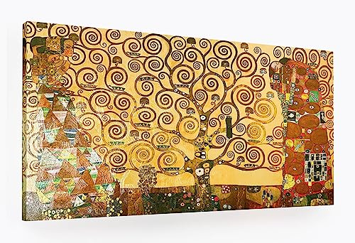 ShopArt - Quadro Effetto Pennellate a Rilievo – Gustav Klimt l’Albero della Vita - Stampa Fine Art su tela Canvas Alta Definizione Pronto da Appendere (cm 50 x 100)
