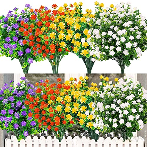LOMOHOO 12 Bündel Künstliche Blumen gefälschte Blumen Kunstpflanzen für zu Hause Hochzeitsdekoration,Außen Kunstplastik Blume UV-beständig Balkonpflanzen wie echt für Innen Garten Outdoor