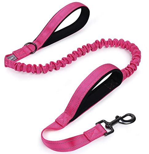 VIVAGLORY Hundeleine Pullsafe Bungee Leine Hund, Führleine Hundeleine mit Doppelgriff & Zwei Griffen für Hausleine Joggingleine, Bungee & Stark Ziehende für Hunde, 120 x 2.5cm, Rosa