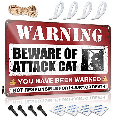 Carteles de lata divertidos para decoración del hogar, cuidado con ataque, gatos, letrero de barra para decoración del hogar, letrero de barra para decoración del hogar (tamaño : 20 x 30 cm)
