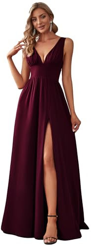 Ever-Pretty Vestito da Cerimonia da Donna Alta Elasticità Scollo a V Linea ad A con Spacco Stile Impero Gelso 38