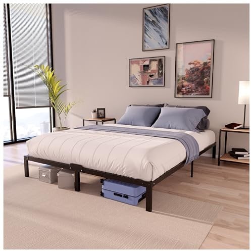 Dreamzie Bett 140x200 mit Lattenrost aus Metall - Bettgestell 140x200 für Matratze, Höche 35cm - Großer Stauraum, Leicht zu Montieren und Stabil - Schwarzer Lattenrost