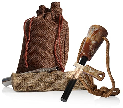 CampFeuer Feuerstahl Set mit Feuerstarter, Paracord-Seil, Blasrohr, Zunder und Stoffbeutel | Notfallausrüstung, Survival Kit, Campingausrüstung | Outdoor Set, Feuerstarter Set, Funkenstahl Set