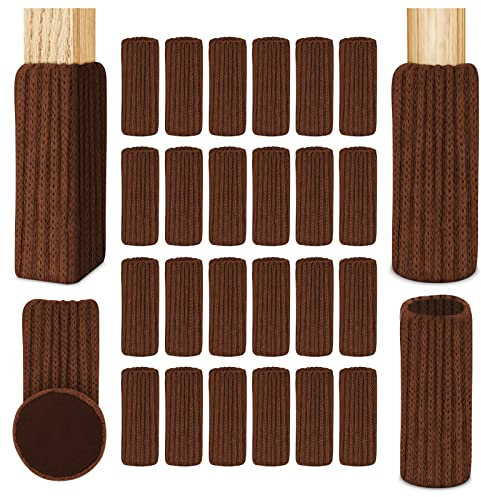 OSDUE Chaussette Chaise pour Pieds de Chaise, 24pcs Chaussettes de Chaise Mobilier en Feutre, Patins Antidérapants pour Convient aux Pieds de Chaise, Évitez Les Rayures et Le Bruit, Brun