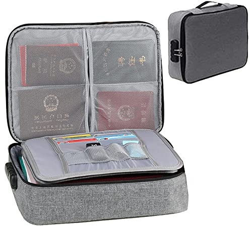 Fireproof Document Bag with Lock, Waterproof Safe File Storage Organizer Bag, Large Capacity for Home Office Travel, Important Files, Passport, Certificates, Legal Documents
