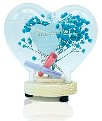 Gesar Rosa Stabilizzata in Cupola - Regalo di San Valentino - Cupola di Vetro con Fiori Eterni e scritta i love you - Idee Regali Festa della Mamma - Rosa incantata di Vetro (Azzurra)