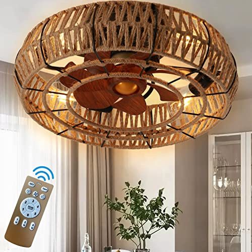 KZT E27 Deckenventilator mit Beleuchtung und Fernbedienung Leise Vintage Deckenleuchte mit Ventilator Schlafzimmer Lampe Retro Käfig Deckenlampe mit Ventilator Wohnzimmer Esszimmer Hotel Lüfter