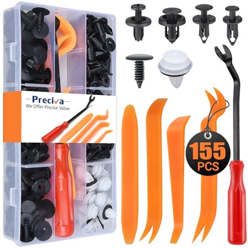 155 Pezzi Clip di Fissaggio per Auto,Preciva Kit di Rivetti di Fissaggio per Paraurti con 5 Leva di Rimozione,Rivetti in Plastica per Auto,Clip di Viti di Plastica,Assetto Carrozzeria Interni Auto
