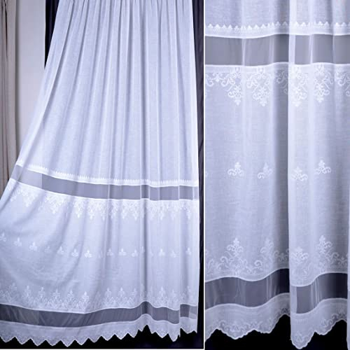 LUXUX 2x Set BOHEMIAN fertig Vorhänge Gardine Store nach Maß Leinen Optik Barock modern Landhaus Stil Weiß Wohnzimmer Schlafzimmer Küche Kinderzimmer 140 cm breit 140 - 300 cm Lang (240 x 140 cm)