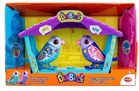 Bizak Digibirds, Casita con 2 Pajaritos interactivos Que cantan Solos o a Coro, silban, mueven el Pico y la Cabeza, llevalos Donde Quieras (62008617)