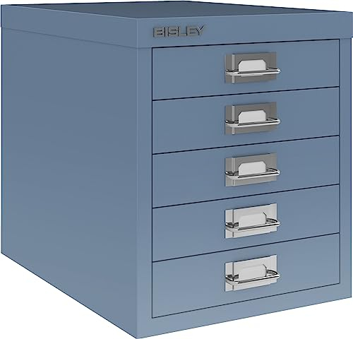 BISLEY Schubladenschrank aus Metall für DIN A4 in blau Schrank mit 5 Schubladen Büroschrank Werkzeugschrank