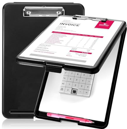 porte-bloc a4 Avec pince de rangement, avec pince en métal pour tenir les documents, Porte-Bloc A4 en Plastique, Presse-papiers Dossier, Conférence Dossier pour Infirmière Médecin Enseignants, Noir