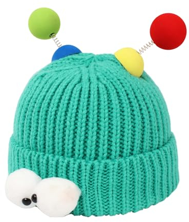 Meliyya Unisex Beanie Mütze Cartoon Lustige Wollmütze Monster Stricktmütze Wintermütze Weich Elastisch Einheitsgröße, Türkis
