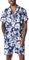 Fastkoala Herren Hawaii Set Outfit Trainingsanzug Männer Zweiteiler Anzüge Sommer Strand Urlaub Geblümt Hemden Shorts Marine XL