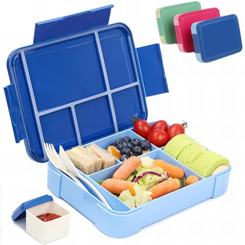 Bugucat Bento Lunch Box 1330ML,kids Lunch Box Bento Boxes with 6 Compartments Cutlery,Leak Proof Lunchbox Snack Boxes for Kids Adult,Kids Lunch Box with Compartments for School Kindergarten Black