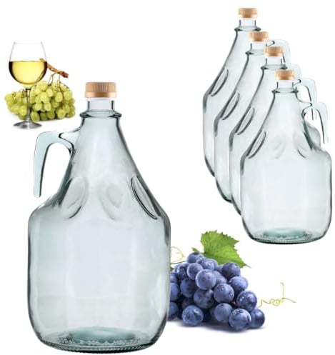 Damigiana Vetro 5 Litri con tappo vite - Bottiglione in vetro con Chiusura a Vite ermetico - Damigiana bottiglia dotata di cestello e manico idonea per alimenti VINO ACQUA E LIQUORI - SET 2 PZ