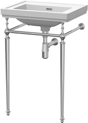 nuie CLB512 Carlton Traditional Bathroom 0 Tap Hole Fireclay Basin with Basin Stand and Bottle Trap, 861 x 531 x 406mm, White/Chrome