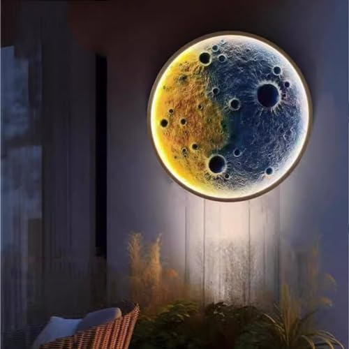 LOGT LED Mond Wandleuchte Aussen, Modern Innen Wandlampe mit Fernbedienung IP65 Wasserdicht Außen Lampe 3000K/4500K/6000K Deco Lampe Mondlampe für Garten Flur Terrassen Schlafzimmer Wohnzimmer,40cm