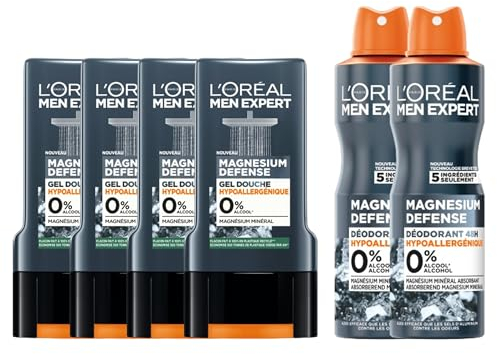 L’Oréal Paris L'Oréal Men Expert Routine Magnesium Defense Duschgel & Deodorant für Herren, 4 x Duschgel, Magnesium Defense, 2 x Magnesium Deodorants