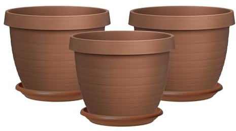 Scheurich 3er Set Blumentöpfe Country Star 40 mit Untersetzern, rund, aus Kunststoff Farbe: Terracotta, 39 cm Durchmesser, 30 cm hoch, 21,5 l Vol.