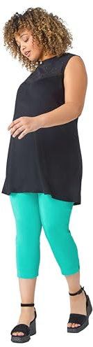 Roman Plus Size Cropped Trousers for Women UK Ladies Curve Capri Leggings Summer Pants Short Crop Stretch 3/4 Length Three Quarter Pedal Pusher Clothes Elasticated - Teal - Size 18