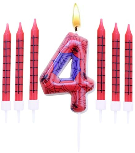 Birthday Candles Set,Number 4 Candle with 6Pc Long Candles,for Cake for Girls Boys Women Men’s Birthday Party Decorations