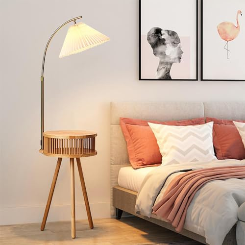 XCTTEDV Rustic Floor Lamp Arc Floor Lamp, Tray Table Floor Lamp Living Room Bedroom Bedside Desk Reading Light Table Floor Lamp Standing Lamp (Wood Color)