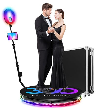360 Photo Booth Machine for Parties, Auto Spin Video Booth with Flight Case, 360 Booth with Remote Control for 4-6 People, Ring Light (100cm/39inch)