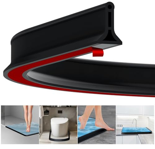 Fentar Seuil de Douche Barrage D'eau, 2m Caoutchouc Joint Porte Douche, Barriere de Douche Anti Débordement, Seuil de Douche pour Salles de Bains, Barrière de Douche Résistante aux Moisissures (Noir)