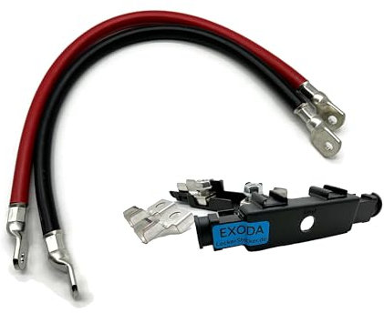 eXODA Batteriekabel Set 70 mm 30cm Kabelschuhe M8 Rot Schwarz mit Sicherungshalter für 50 mm Lochabstand Hitzebeständig max 32V geeignet für Auto Boot Motorrad industrielle Nutzung