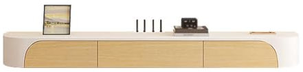 Mueble para TV flotante de estilo color crema Mueble tv suspendido con cajón de almacenamiento Mueble de TV mural consola multimedia flotante con esquinas redondeadas para la sala de estar.(220x24x20C