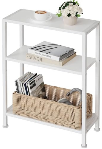 Vantimo Beistelltisch, Kleiner Beistelltisch, Sofa Beistelltisch für schmale Räume, Schlanker Beistelltisch, Nachttisch, für Wohnzimmer Schlafzimmer Büro, Weiß
