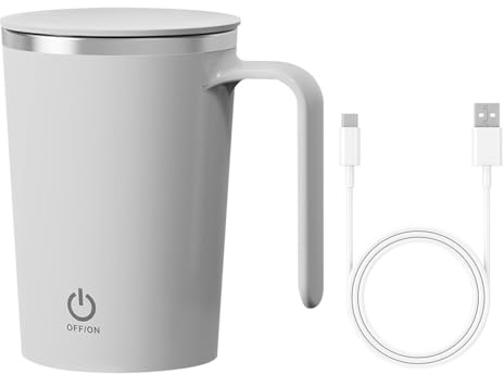 Selbstrührende Tasse mit Deckel, 350ml Automatische Magnetische Rührtasse, USB Wiederaufladbar Selbstrührender Kaffeebecher mit Griff für Kaffee, Milch, heiße Schokolade