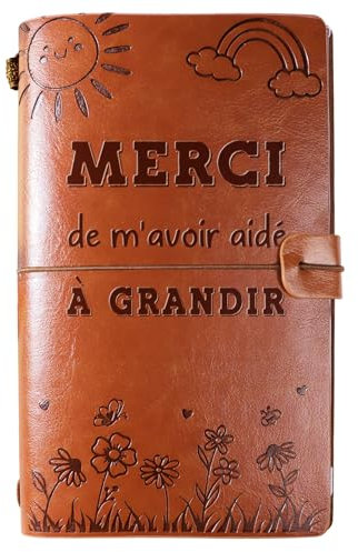 GEBETTER Französisch Geschenk für Lehrer Erzieherin A6 Kunstleder Tagebuch „MERCI de m'avoir aidé à GRANDIR“ Abschiedsgeschenk Notizbuch Vintage Reise Journal Dankeschön für Professor Lehrerin