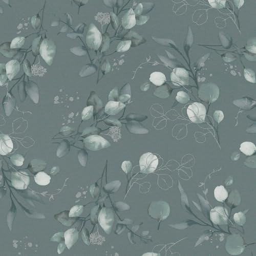 Profhome Aquarell-Stil Tapete 397683-GU Vliestapete grün silber 0,53 m x 10,05 m / 5,33 m2