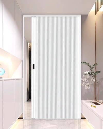 Blazea Schiebetür Falttür Weiße Innenfalttüren aus Wabengewebe, wasserdichte Schiebetüren für Terrassentüren, Magnetische Faltschranktür mit Aluminiumrahmen(60x203cm(23.6x80in))