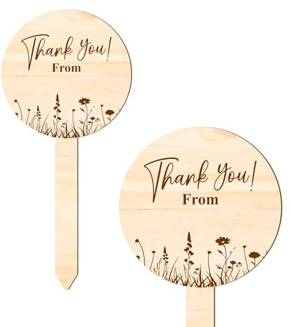 Thank You - Wild Flowers Blank Wooden Plant Tag: Personalised Thank You Gift with Wildflower Design – Pot Plant Marker – Rustic Botanical Garden Label for Teachers, Mentors & Loved Ones
