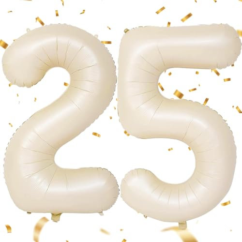 Luftballon Zahlen 25 Beige,40 Zoll Beige Luftballon 25，Sandweiß Zahlenballon 25 Helium Ballon Folienballon 25. Geburtstagsdeko for Männer Frauen 25.Geburtstagsparty Jubiläum