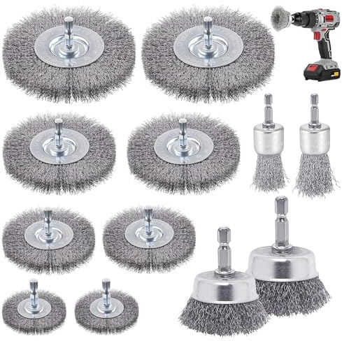 Wire Brushes for Drills Set 14 pcs, Steel Wire Wheel Cup Brush Drills Set,Metal Brushes for Drill 1/4 Inch Shank Hex,Wire Wheel Brushes for Cleaning,Rust & Paint Removal,Stripping,Polishing