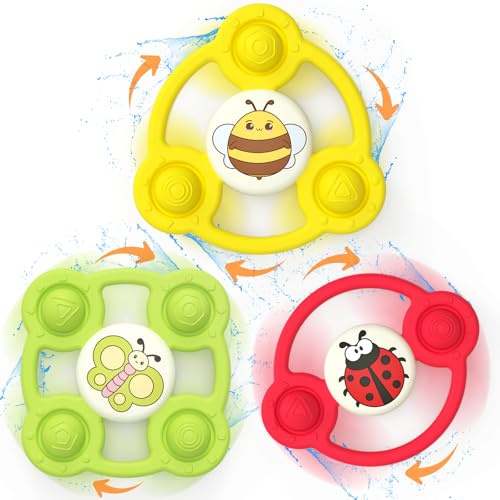 Tokiyis 3PCS Suction Cup Baby Bath Toys, Sensory Toys for Babies with Silicone Bubbles for Bath,Window & High Chairs, Baby Release Anxiety Travel Toys,Birthday Gifts for 1,2,3 Years Old Boy Girl