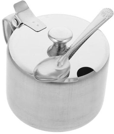 Hemobllo Tarro de Condimentos Inoxidable con Tapa y Cuchara Azucarero Multifuncional y Recipiente de Especias para Cocina para Almacenamiento de Sal y Diseño Compacto y Duradero