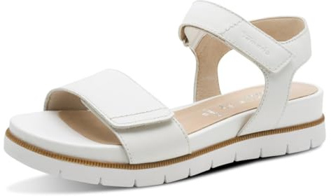 Tamaris Damen Wide Fit Damen Sandalen flach aus Leder mit Klettverschluss, weiß (white nappa), 40 EU
